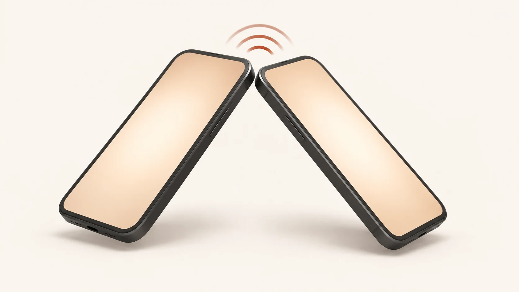Two ordinary phones meeting tip to tip, with a contactless payment arcing between them.